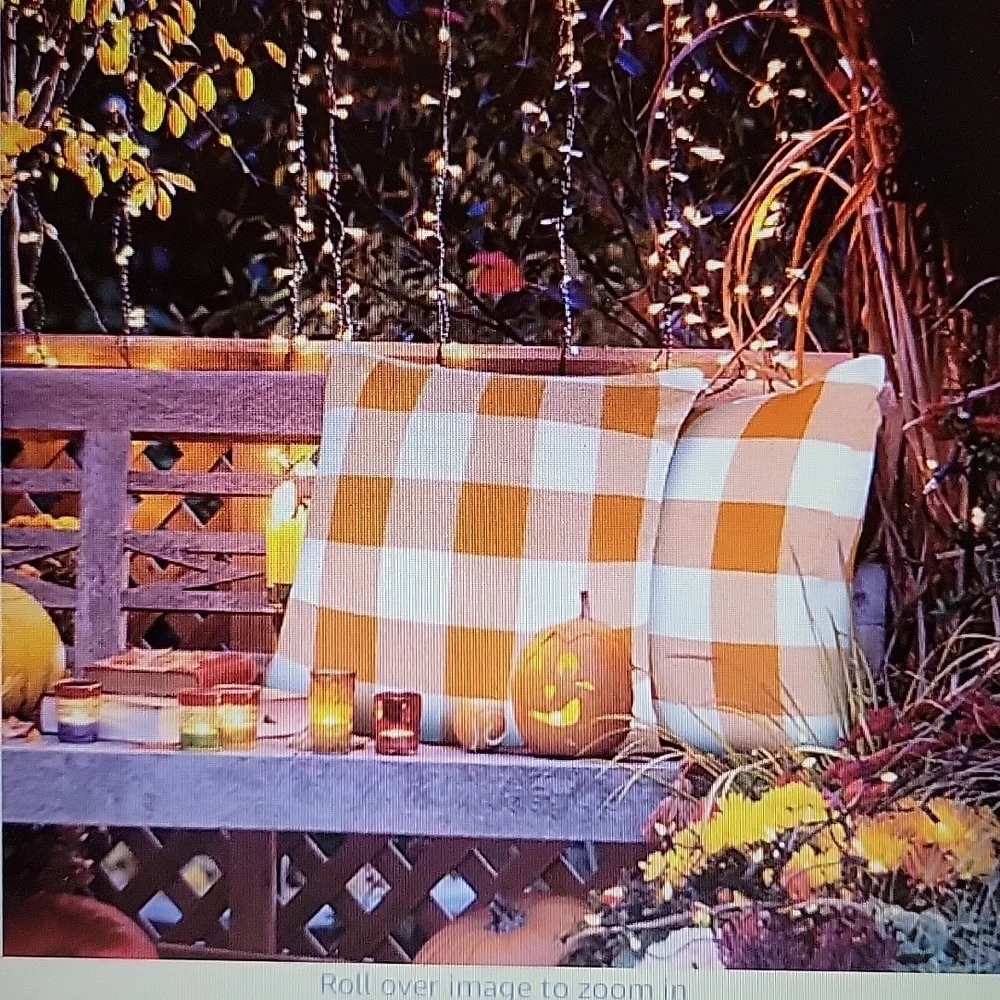 Set Of 2 orange & white Buffalo check pillow covers 16 x 16 inch linen New …